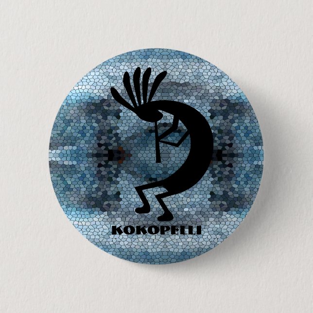 Chapa Redonda De 5 Cm Mosaico del desierto del suroeste de Kokopelli Azu (Anverso)