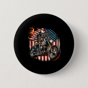 Chapa Redonda De 5 Cm Motocicleta Esqueleto Motociclista Bandera De EE.