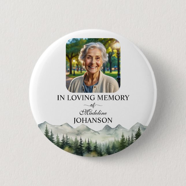 Chapa Redonda De 5 Cm Mountains and Trees Celebration Of Life Keepsake (Anverso)