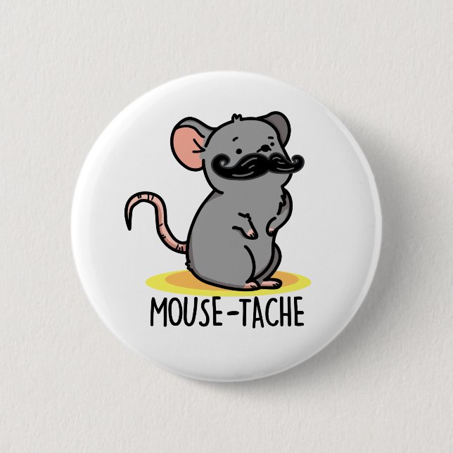 Chapa Redonda De 5 Cm Mouse-tache Funny Mouse Pun (Anverso)