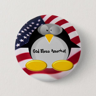 Chapa Redonda De 5 Cm Mr.Penguin - Dios bendice América