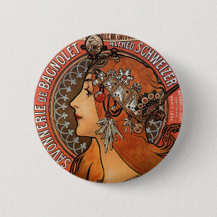 Chapa Redonda De 5 Cm Mucha - arte Nouveau