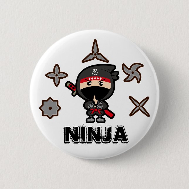 Chapa Redonda De 5 Cm Muchacho negro de Ninja (Anverso)