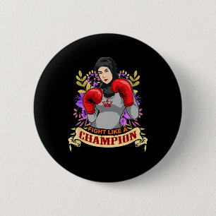 Chapa Redonda De 5 Cm Mujer Árabe Empoderada con Hiyab Boxeo Kickboxing