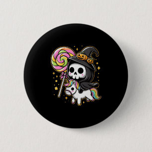 Chapa Redonda De 5 Cm Mujer Cute Grim Reaper Caminando Unicorn Hallo