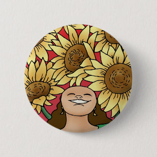 Chapa Redonda De 5 Cm Mujer girasol — ¡Bloom!