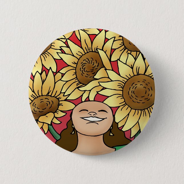 Chapa Redonda De 5 Cm Mujer girasol — ¡Bloom! (Anverso)