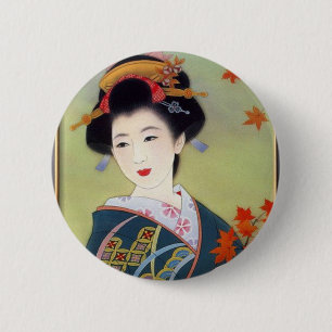 Chapa Redonda De 5 Cm Mujer japonesa en kimono azul