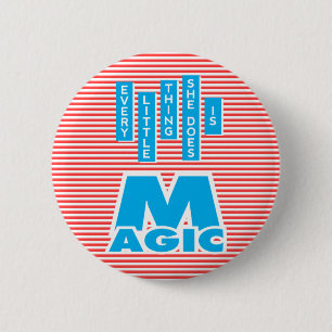 Chapa Redonda De 5 Cm Mujer mágica, jugando con rayas (versión azul)