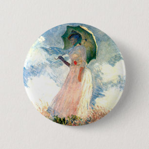 Chapa Redonda De 5 Cm Mujer Monet con una sombrilla a la izquierda