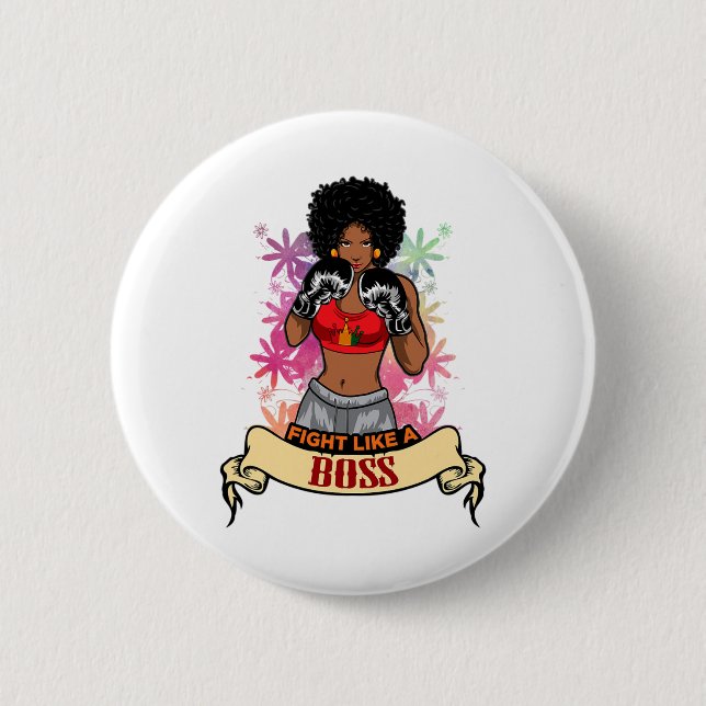Chapa Redonda De 5 Cm Mujer Negra Empoderada Boxeo Magia Kickboxing Chic (Anverso)