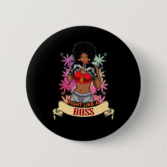 Chapa Redonda De 5 Cm Mujer Negra Empoderada Boxeo Magia Kickboxing Chic (Anverso)
