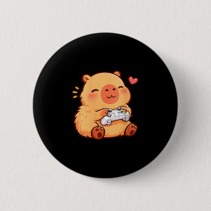 Chapa Redonda De 5 Cm Mujeres capybara kawaii anime jugando videojuegos