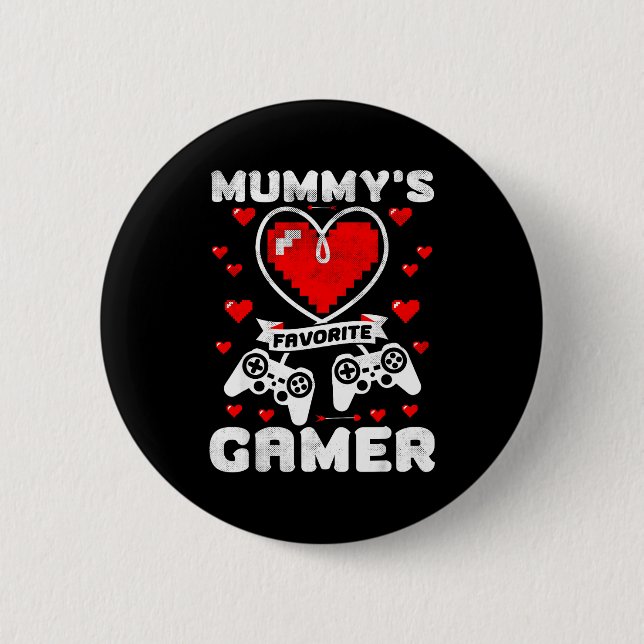 Chapa Redonda De 5 Cm Mummy's Favorite Gamer Funny Boys Kids Valentine's (Anverso)