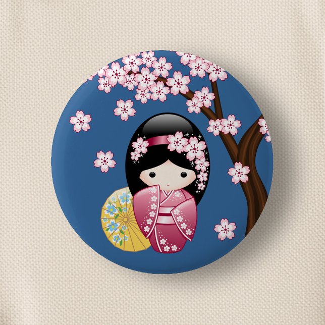 Chapa Redonda De 5 Cm Muñeca Kokeshi de primavera - Geisha japonesa suav (Subido por el creador)