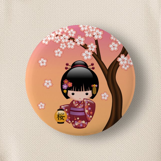 Chapa Redonda De 5 Cm Muñeca Sakura Kokeshi - Chica de Geisha en la Enví (Subido por el creador)
