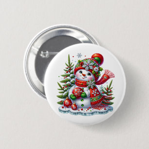 Chapa Redonda De 5 Cm Muñeco de Nieve de Navidad