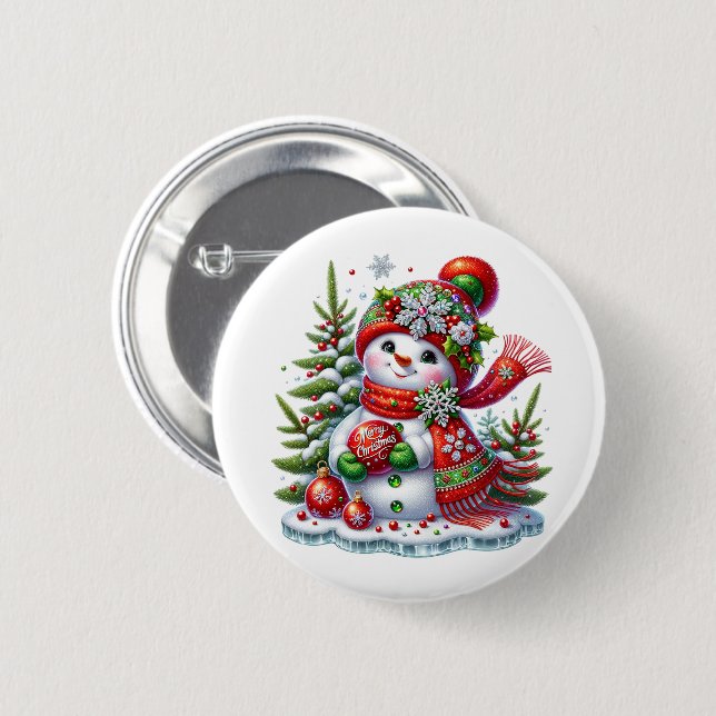 Chapa Redonda De 5 Cm Muñeco de Nieve de Navidad (Anverso y reverso)