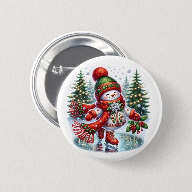 Chapa Redonda De 5 Cm Muñeco de Nieve de Navidad (Anverso y reverso)