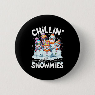 Chapa Redonda De 5 Cm Muñeco de nieve divertido relajándose con mis snow