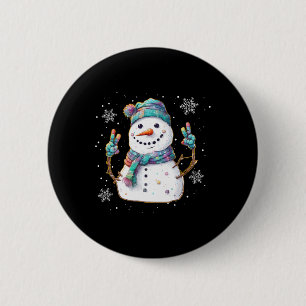 Chapa Redonda De 5 Cm Muñeco de nieve signo de paz Navidad nieve helado