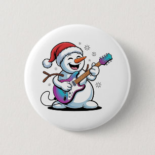 Chapa Redonda De 5 Cm Muñeco de nieve tocando guitarra eléctrica Rock Na