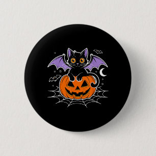Chapa Redonda De 5 Cm Murciélago Halloween _ Gato Negro Alas de Murciéla