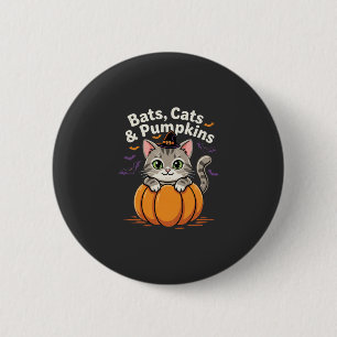 Chapa Redonda De 5 Cm Murciélagos de Halloween Gatos y Calabazas Diseño