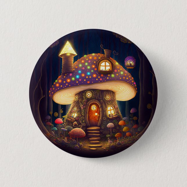 Chapa Redonda De 5 Cm Mushroom House Fantasy Art (Anverso)