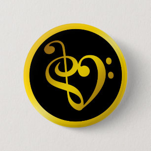 Chapa Redonda De 5 Cm Music Love Heart Symbol Clef Notes in Gold Black