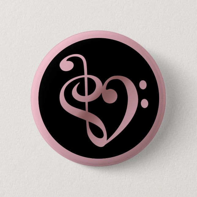 Chapa Redonda De 5 Cm Music Love Heart Symbol Clef Notes in Rosa Gold (Anverso)