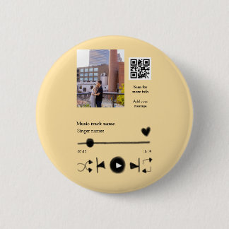 Chapa Redonda De 5 Cm Music player personalized couple love q r code tex