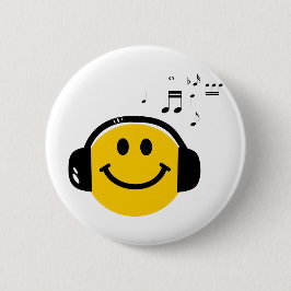 Chapa Redonda De 5 Cm Música amorosa de la cara feliz con audífonos