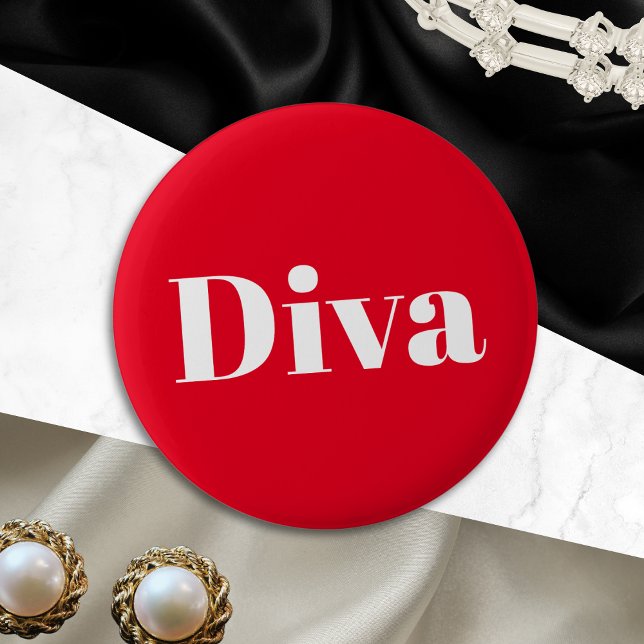 Chapa Redonda De 5 Cm Música de cantante de ópera diva interpretada como (A red pin button badge with the word 'Diva' in simple white lettering. An ideal novelty gift)