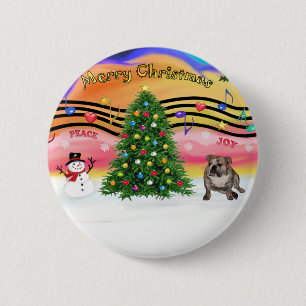 Chapa Redonda De 5 Cm Música de Navidad 2 - Bulldog Inglés (atigrado 4)