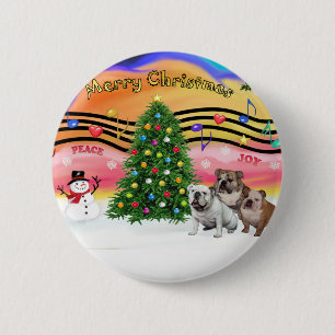Chapa Redonda De 5 Cm Música de Navidad 2 - Bulldogs Ingleses (tres)