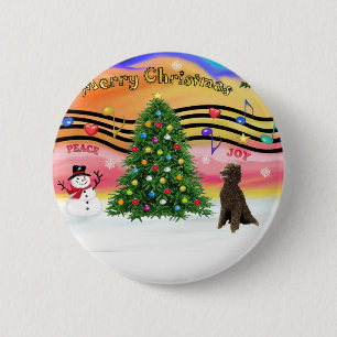 Chapa Redonda De 5 Cm Música de Navidad 2 - Caniche (Caniche estándar de