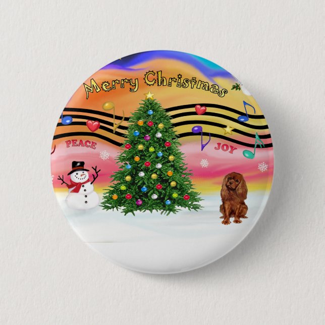 Chapa Redonda De 5 Cm Música de Navidad 2 - Cavalier (Ruby) (Anverso)