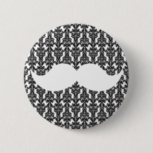 Chapa Redonda De 5 Cm Mustache del manillar blanco sobre papel Damasco n