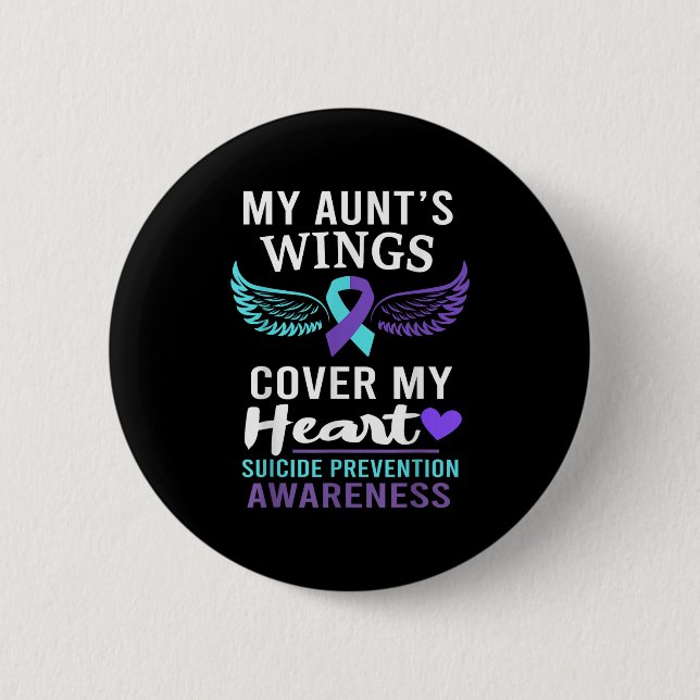 Chapa Redonda De 5 Cm My Aunt's Wings Cover Heart Suicide Awareness Ribb (Anverso)