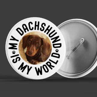 Chapa Redonda De 5 Cm My Dachshund Is My World Custom Dog Photo