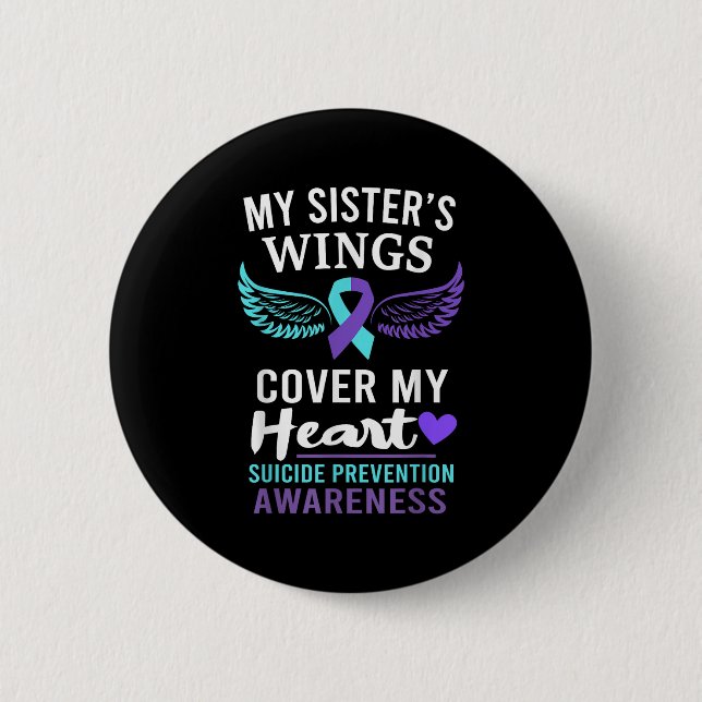 Chapa Redonda De 5 Cm My Sister's Wings Cover Heart Suicide Awareness Ri (Anverso)