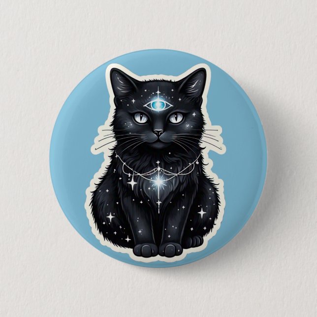 Chapa Redonda De 5 Cm Mystic Galaxy Cat Button – Cosmic Third Eye Space  (Anverso)