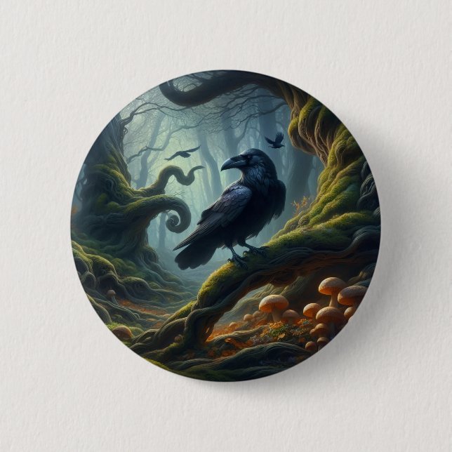 Chapa Redonda De 5 Cm Mystic Raven Forest Hues (Anverso)