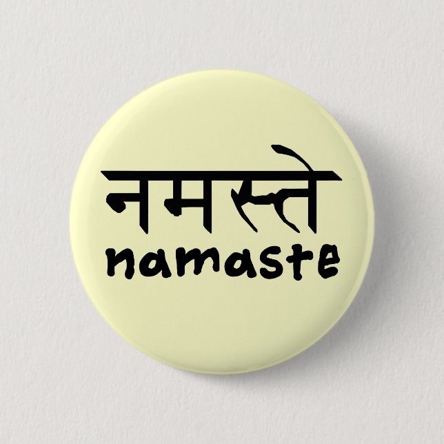 Chapa Redonda De 5 Cm Namaste en inglés e Hindi (Anverso)