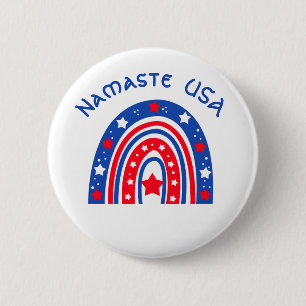 Chapa Redonda De 5 Cm Namaste USA Patriotic Rainbow