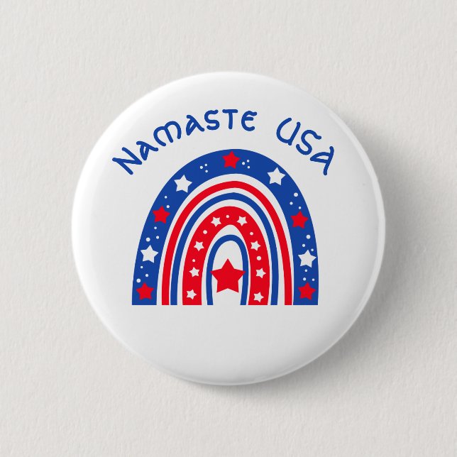 Chapa Redonda De 5 Cm Namaste USA Patriotic Rainbow (Anverso)