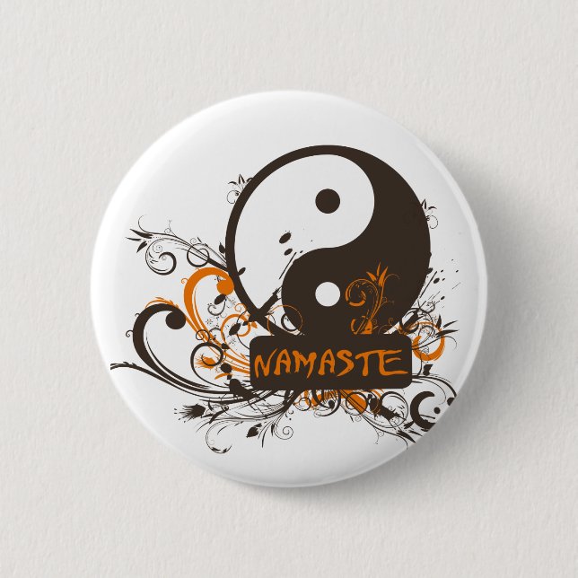 Chapa Redonda De 5 Cm Namaste Yin Yang (Anverso)