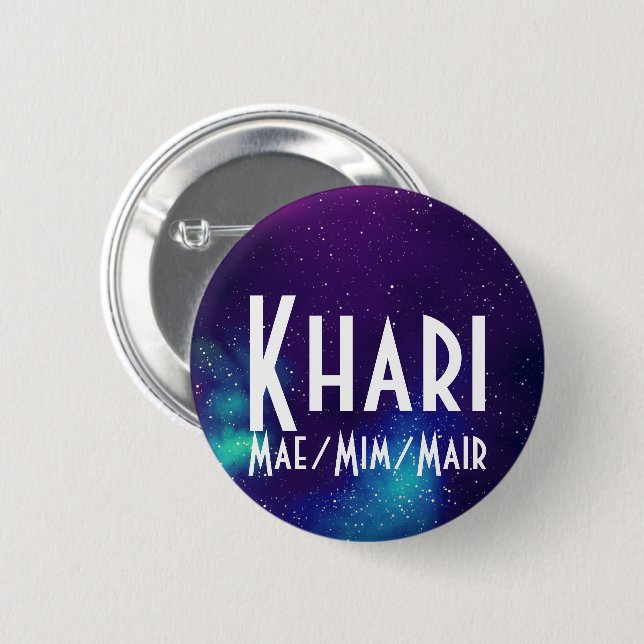 Chapa Redonda De 5 Cm Name ___ + Pronouns Customizable Galaxy (Anverso y reverso)