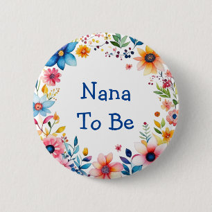Chapa Redonda De 5 Cm Nana to Be Floral Pink and Blue Baby Shower